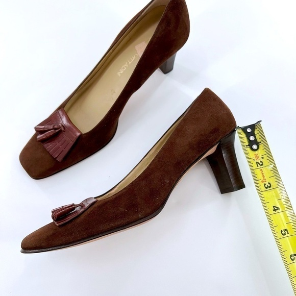 Adrienne Vittadini Brown Suede Womens 9.5 B  Tassel Loafer Heel vintage - Picture 8 of 14